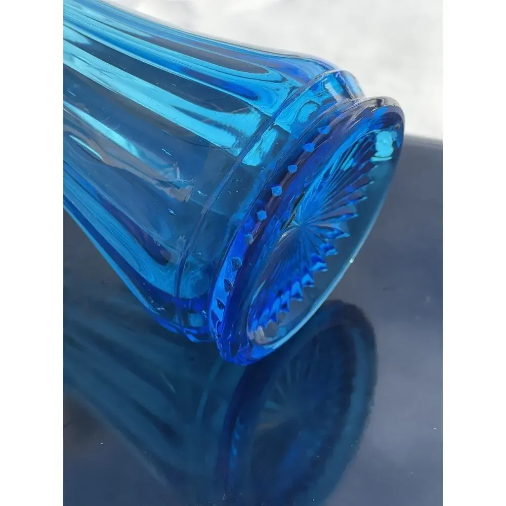 Ubiquitous Ribbed Panel Peacock Blue Swung Vase LE‎ Smith Glass 14”